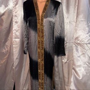 Silky satiny embellish boho crystals Nikka long Wrap smoking Jacket Robe kimono